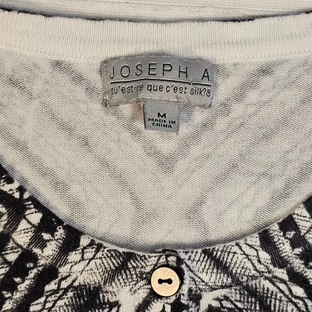Joseph A Womens Silk Blend Geometric Diamond Ikat Cardigan Black‎ White Medium